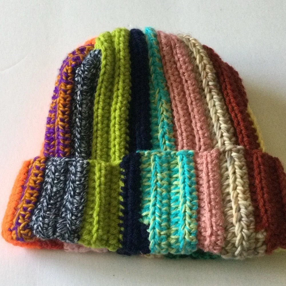 L’REESE HANDMADE MIXED CROCHET BEANIE MULTI COLOR UNISEX OS NWOT